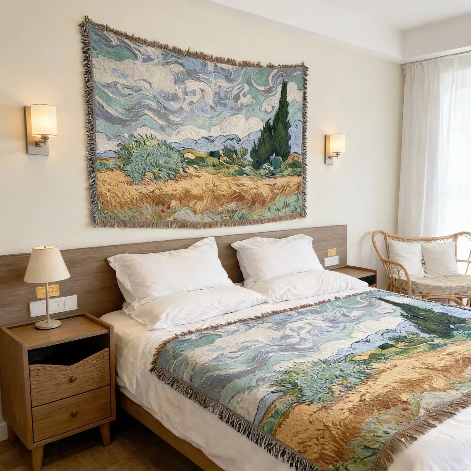 Manta tapiz tejida estilo Van Gogh para sofá y decoración de pared