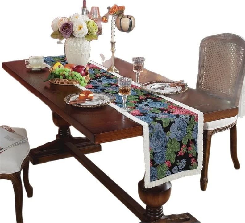Camino de Mesa de Mezcla de Algodón y Lino Estilo Pintura al Óleo para Decoración de Comedor