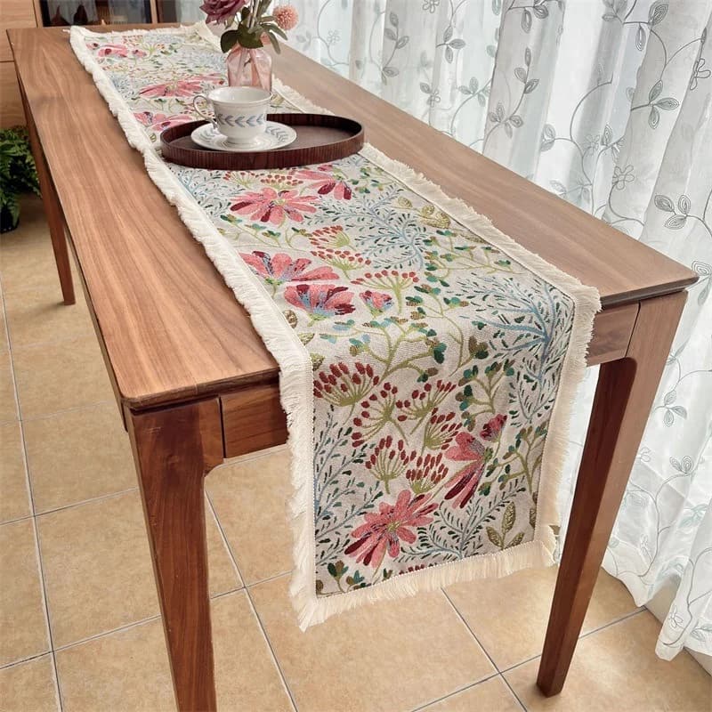 Camino de mesa estilo nórdico de mezcla de algodón con estampado floral