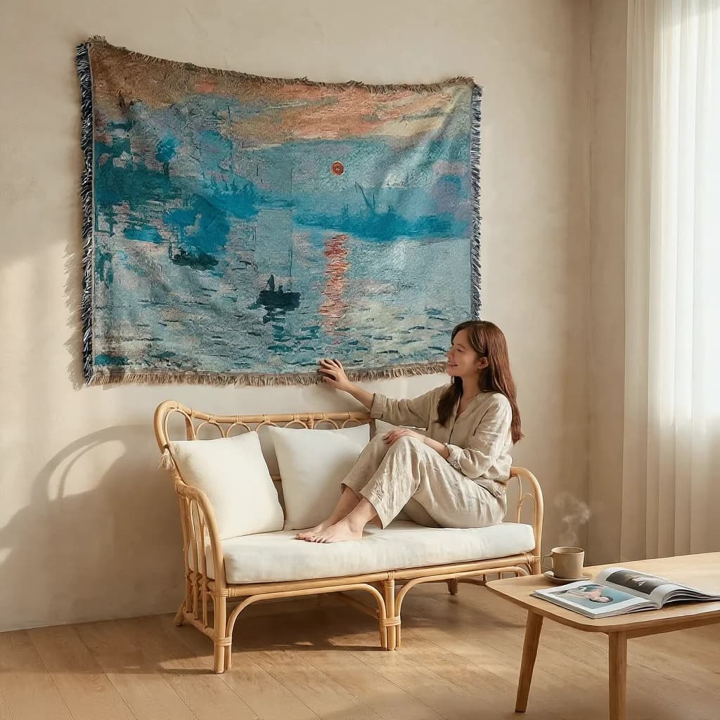 Manta tapiz estilo pintura al óleo para sofá y decoración de pared