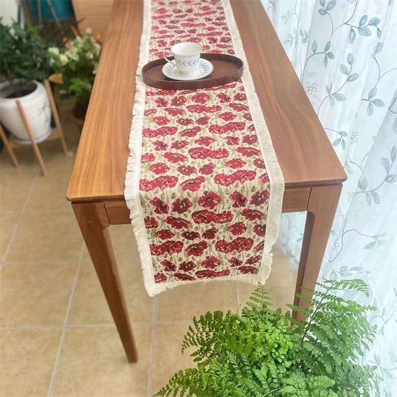 Camino de mesa estilo country, mezcla de algodón con estampado floral