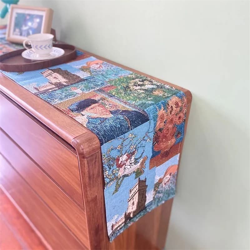 Camino de Mesa Estilo Van Gogh Mezcla de Algodón y Lino Tela Decorativa