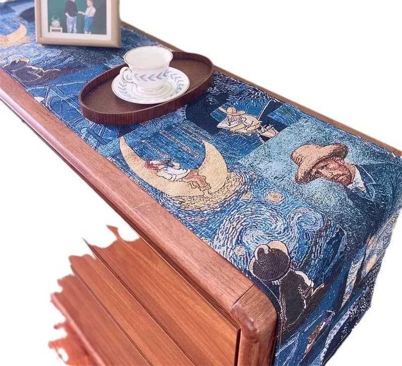 Camino de Mesa Estilo Van Gogh Mezcla de Algodón y Lino Tela Decorativa