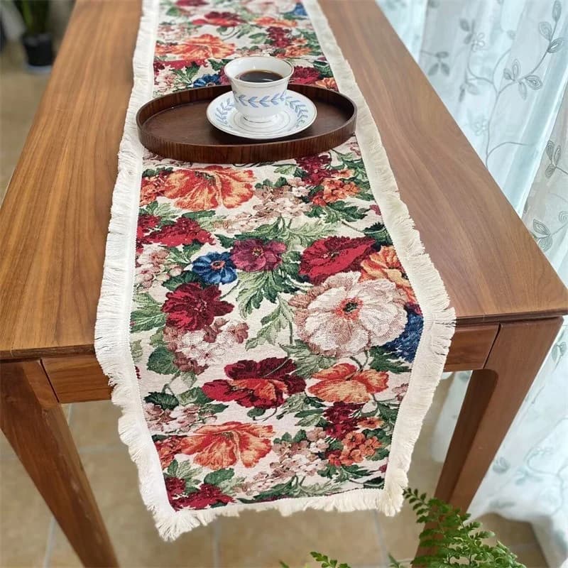 Camino de Mesa Vintage Estilo Europeo Algodón y Lino con Estampado Floral