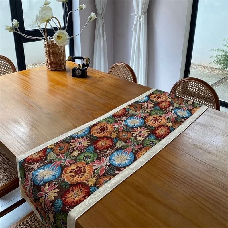 Camino de mesa bohemio de mezcla de algodón con estampado floral