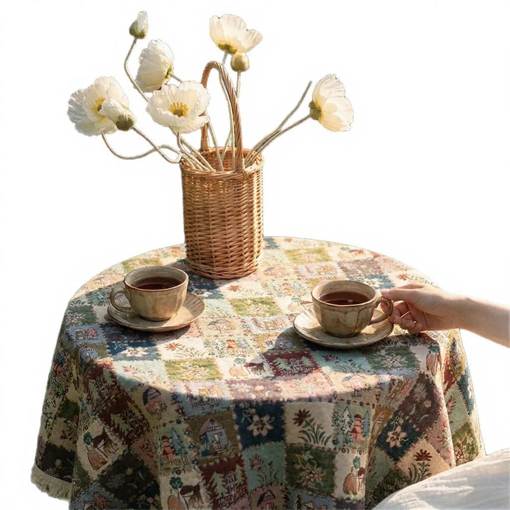 Camino de Mesa Jacquard Rústico Country con Decoración Floral Estilo Óleo