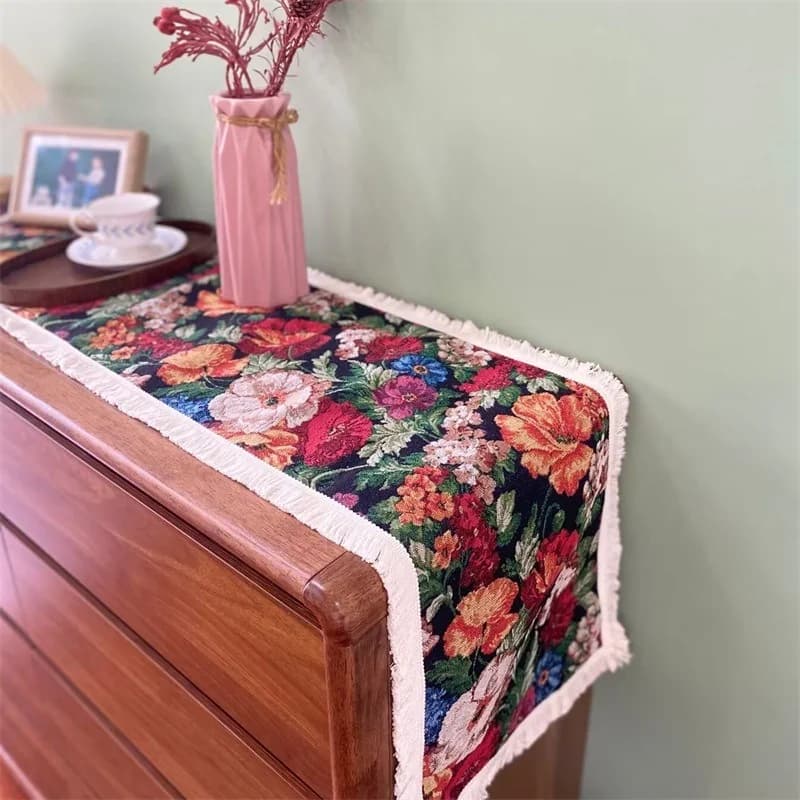 Camino de Mesa Estilo Country Americano Cubre Muebles Negro