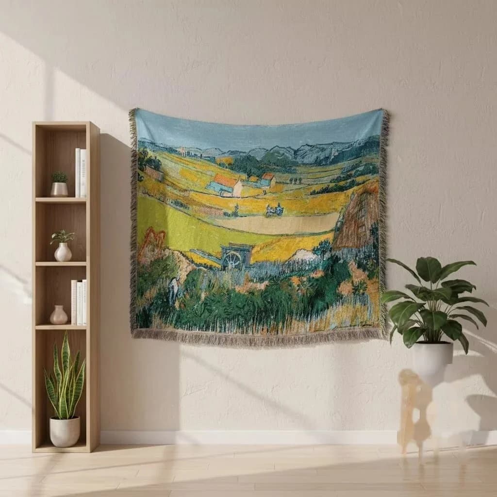 Manta tapiz estilo Van Gogh de mezcla de algodón, arte de pared y cubierta de sofá
