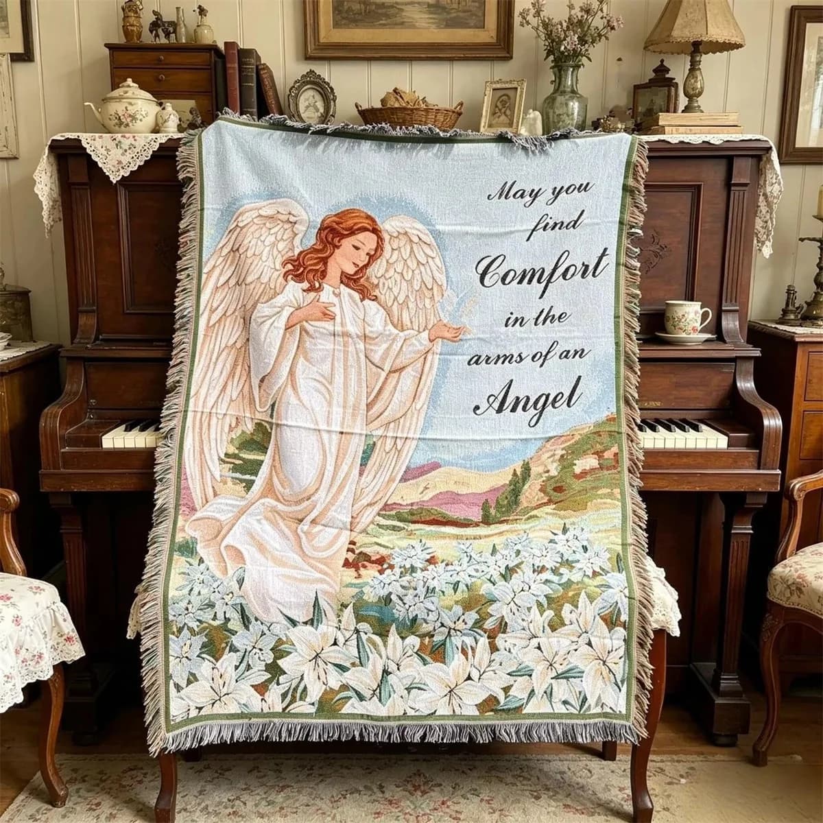 Manta Decorativa con Estampado de Ángeles para Sofá y Arte de Pared