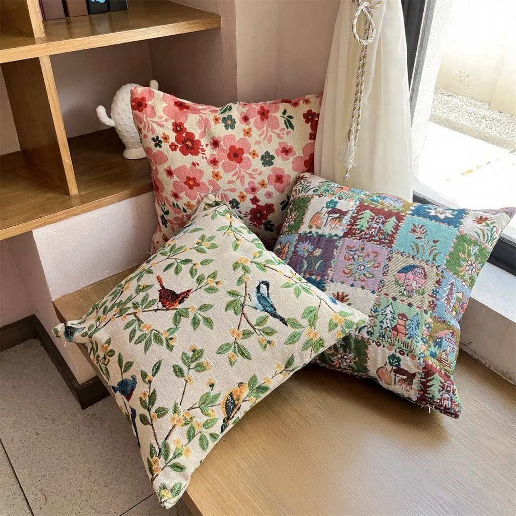 Funda de Cojín Jacquard Estilo Country Americano para Sofá