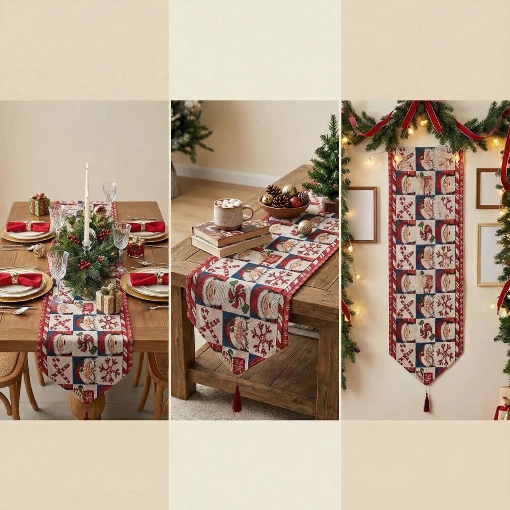 Camino de Mesa Navideño Decoración Festiva para Mesa de Comedor y Armario