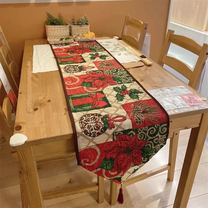 Camino de mesa navideño mezcla de algodón decoración festiva
