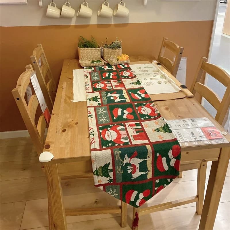 Camino de mesa navideño, decoración festiva, tira larga de mezcla de algodón