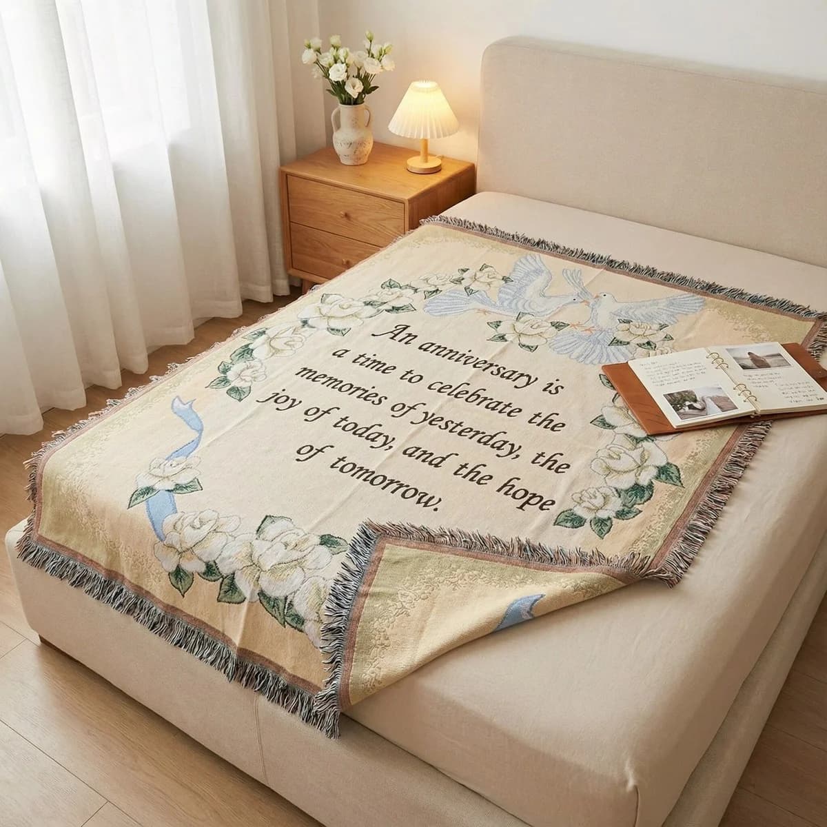 Manta Decorativa de Algodón y Poliéster con Borlas Estilo Bohemio