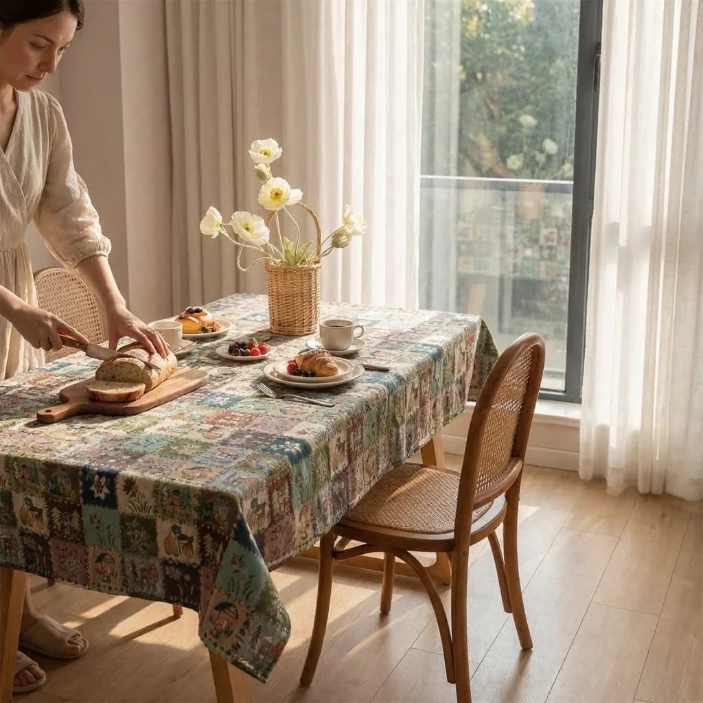 Camino de Mesa y Mantel de Mezcla de Algodón con Patrón Jacquard Floral
