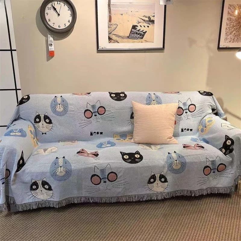 Manta decorativa para sofá con dibujos de gatos