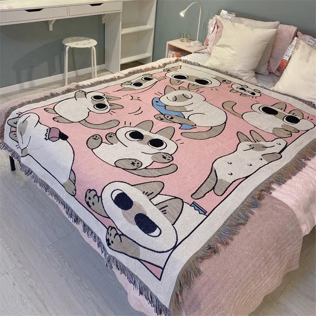 Manta de Sofá con Gato Rosa de Dibujos Animados para Butaca