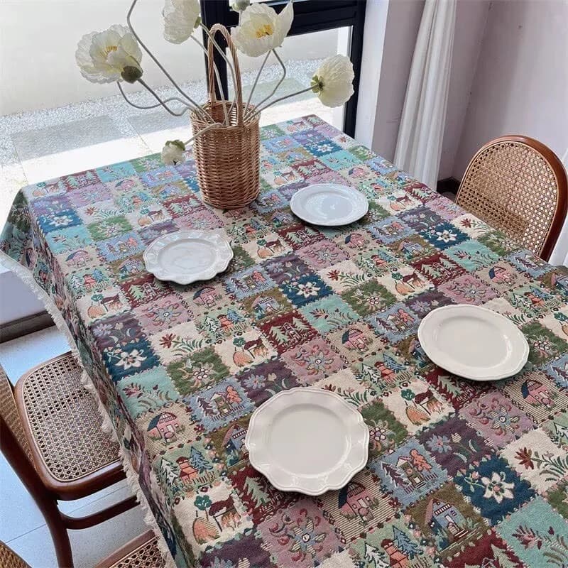 Camino de Mesa y Mantel Decorativo Jacquard Floral Rústico