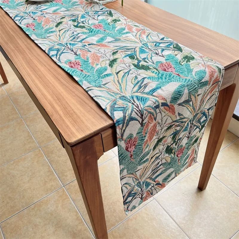 Camino de mesa estilo americano con patrón de hojas, decoración de mezcla de algodón