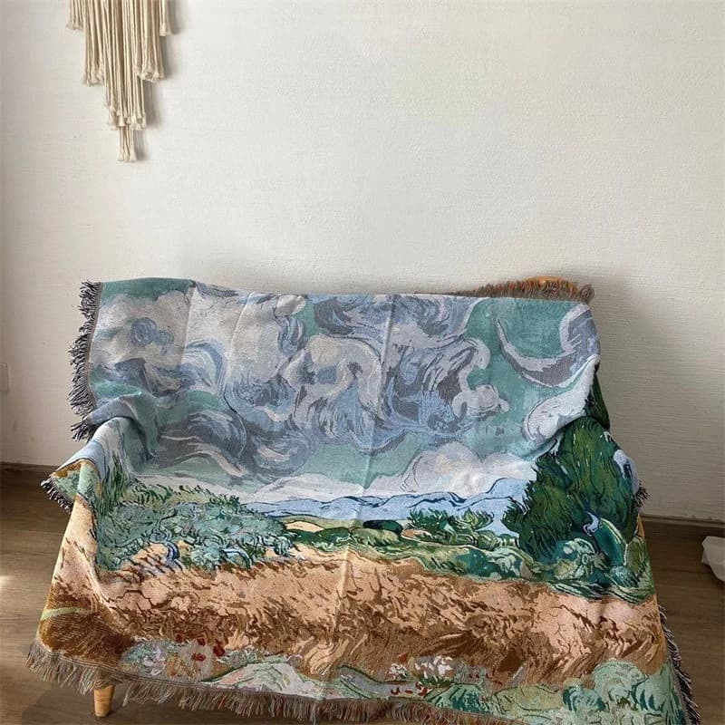 Manta Decorativa de Mezcla de Algodón con Estampado de Arte Abstracto