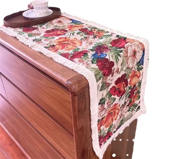 Camino de mesa estilo country, mezcla de algodón con estampado floral