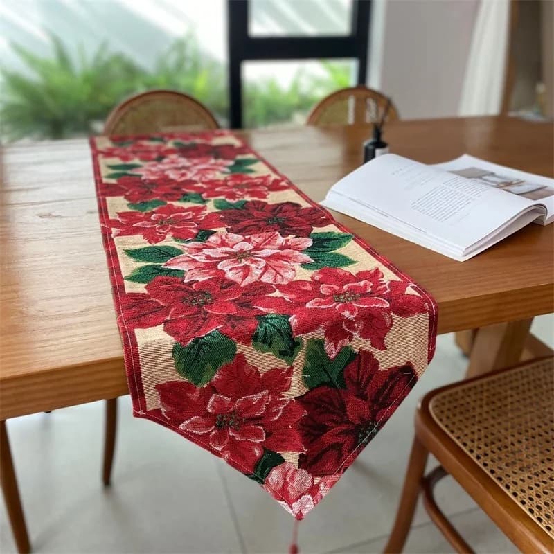 Camino de mesa navideño rojo, decoración festiva para el comedor