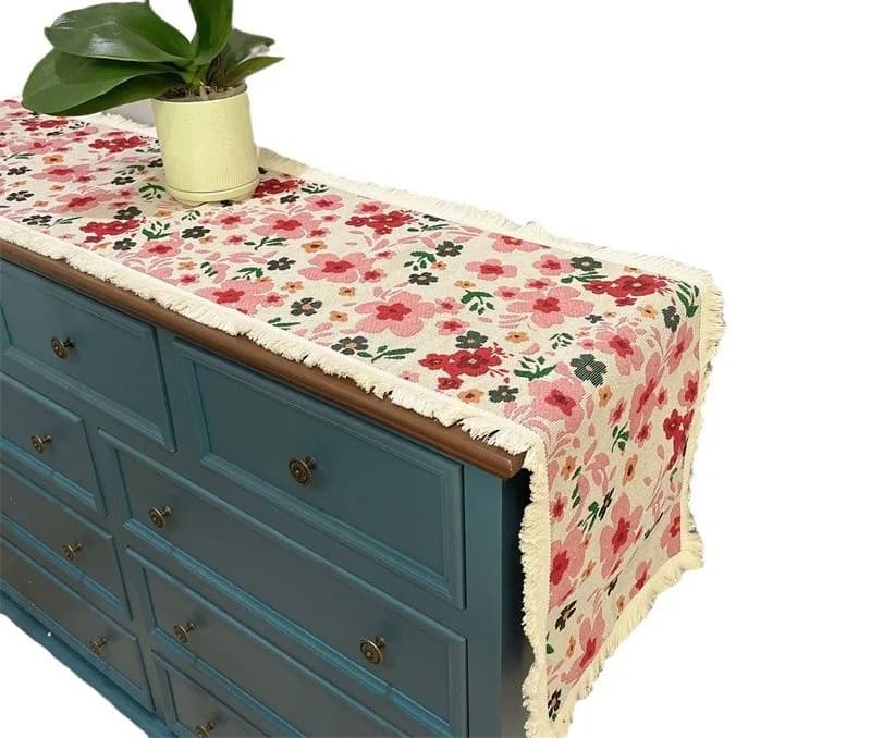 Camino de Mesa Estilo Country Americano, Mezcla de Algodón con Decoración Floral