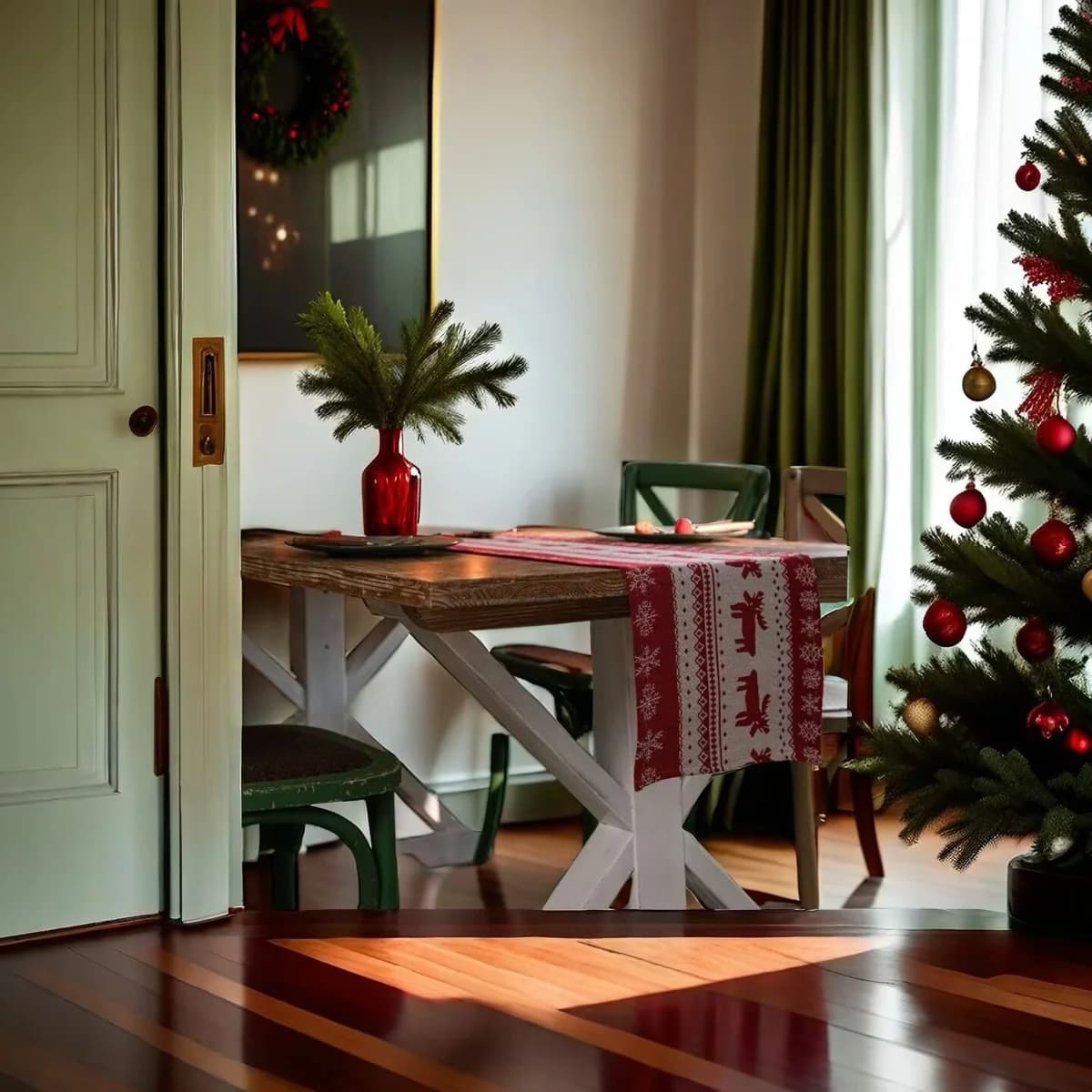 Camino de Mesa Navideño Alce Nórdico Decoración Festiva