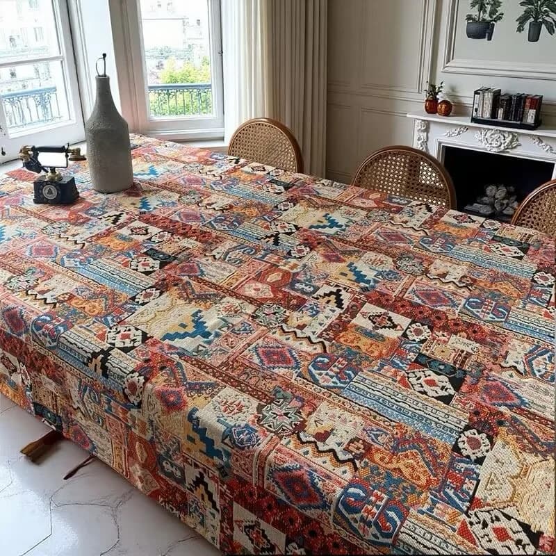 Mantel jacquard bohemio retro con patrón geométrico