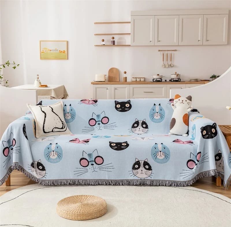 Manta decorativa para sofá con dibujos de gatos