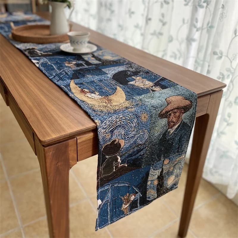 Camino de Mesa Estilo Van Gogh de Mezcla Algodón y Lino para Decoración