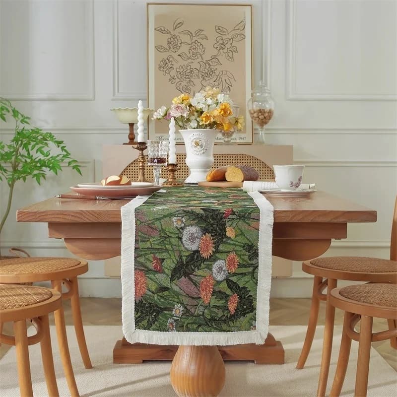 Camino de mesa jacquard mezcla de algodón con estampado floral
