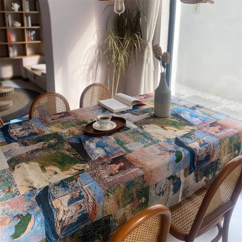 Mantel rectangular de mezcla de poliéster y algodón para comedor, escritorio o jardín