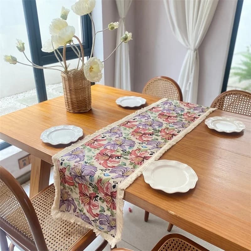Camino de mesa jacquard floral estilo country americano