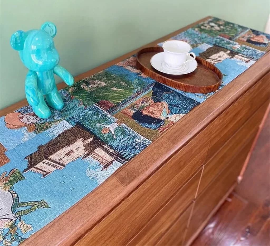 Camino de Mesa Estilo Van Gogh Mezcla de Algodón y Lino Tela Decorativa