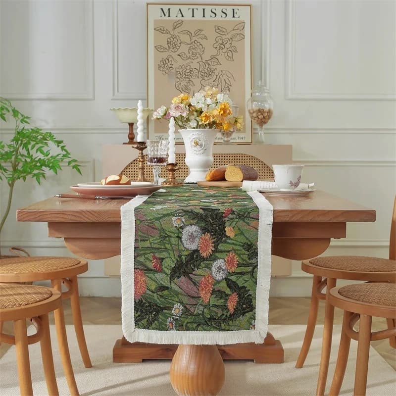 Camino de mesa jacquard mezcla de algodón con estampado floral