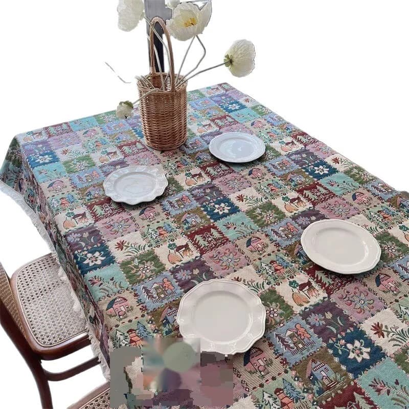 Camino de Mesa y Mantel de Mezcla de Algodón con Patrón Jacquard Floral