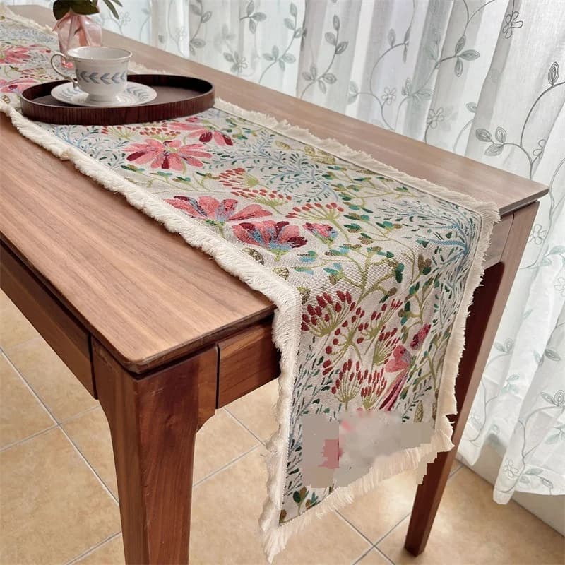 Camino de mesa estilo nórdico de mezcla de algodón con estampado floral
