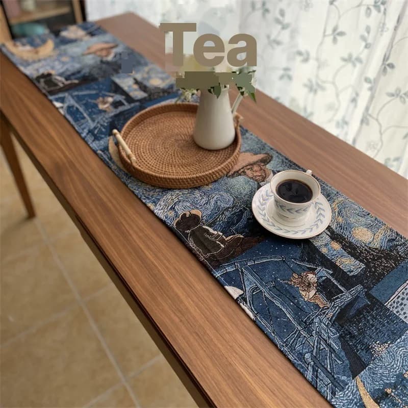 Camino de Mesa Estilo Van Gogh de Mezcla Algodón y Lino para Decoración
