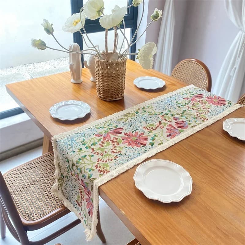 Camino de mesa jacquard floral estilo country americano