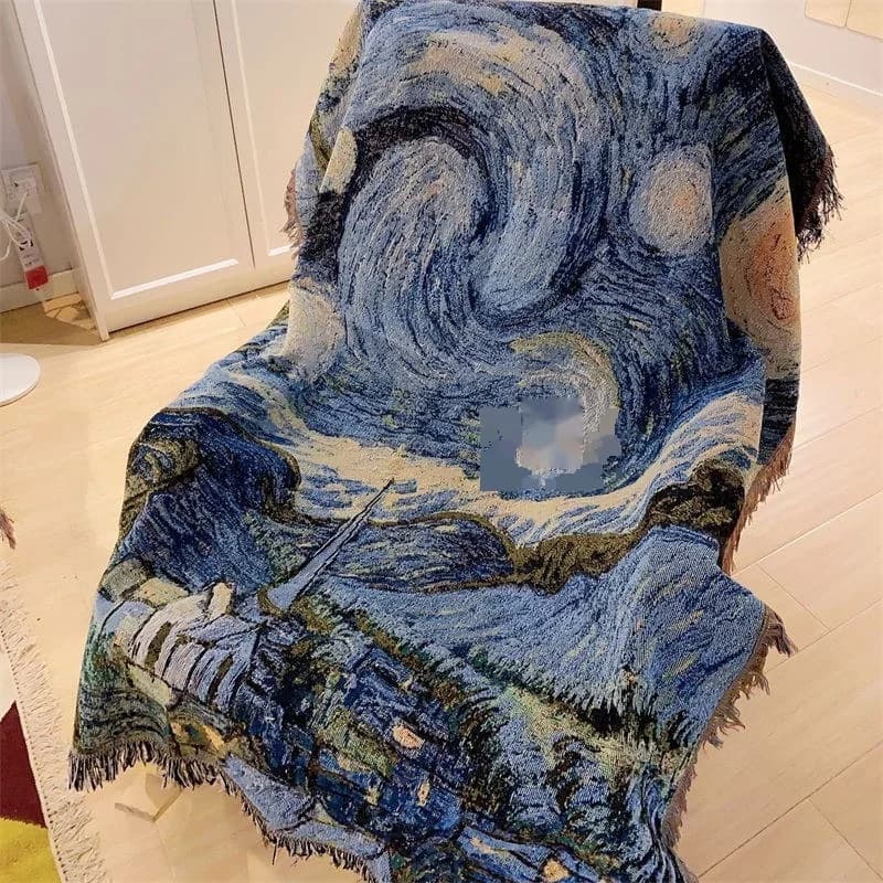 Manta Decorativa de Sofá La Noche Estrellada de Van Gogh, Mezcla de Algodón