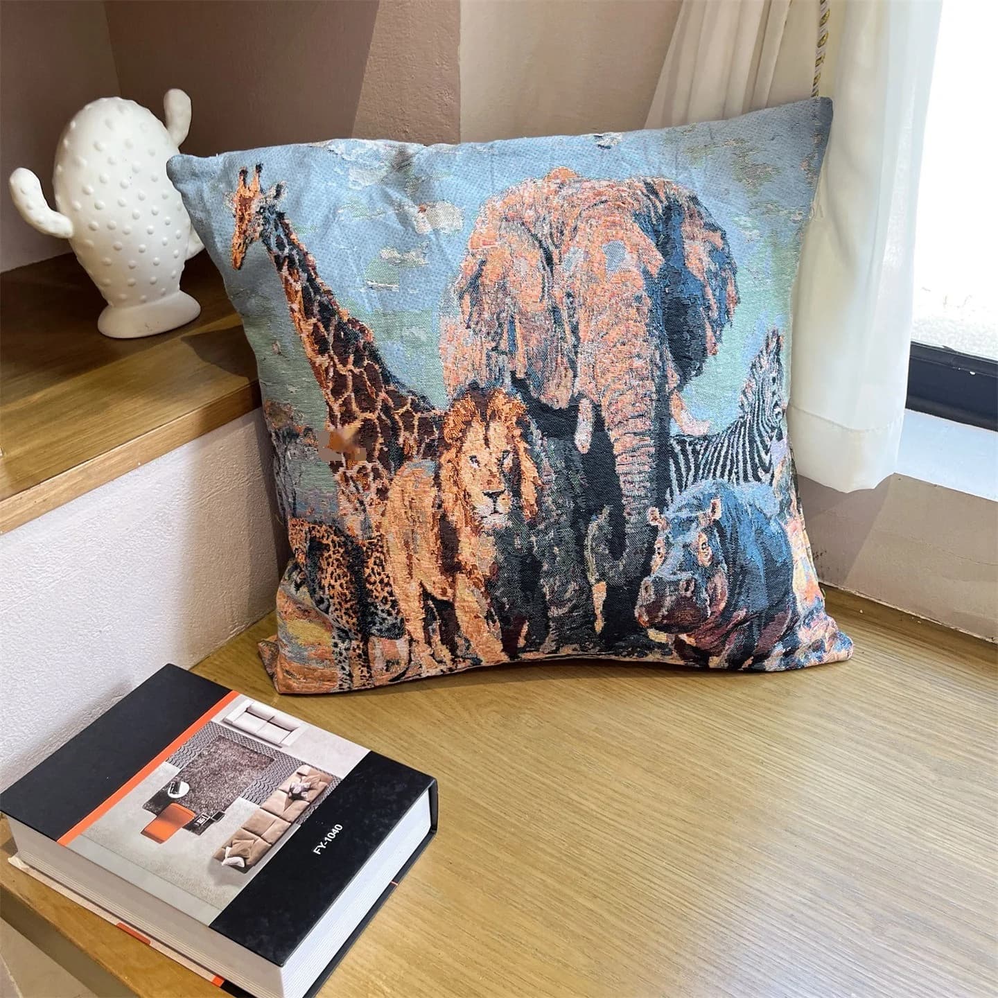Funda de Cojín Retro con Estampado Animal 45x45cm Mezcla de Algodón