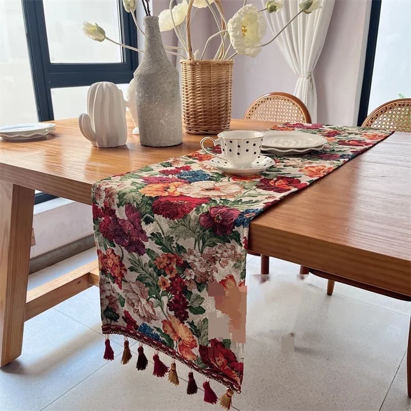 Camino de Mesa Estilo Americano con Borlas para Comedor y Decoración del Hogar