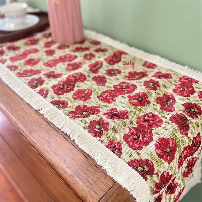 Camino de mesa estilo country, mezcla de algodón con estampado floral