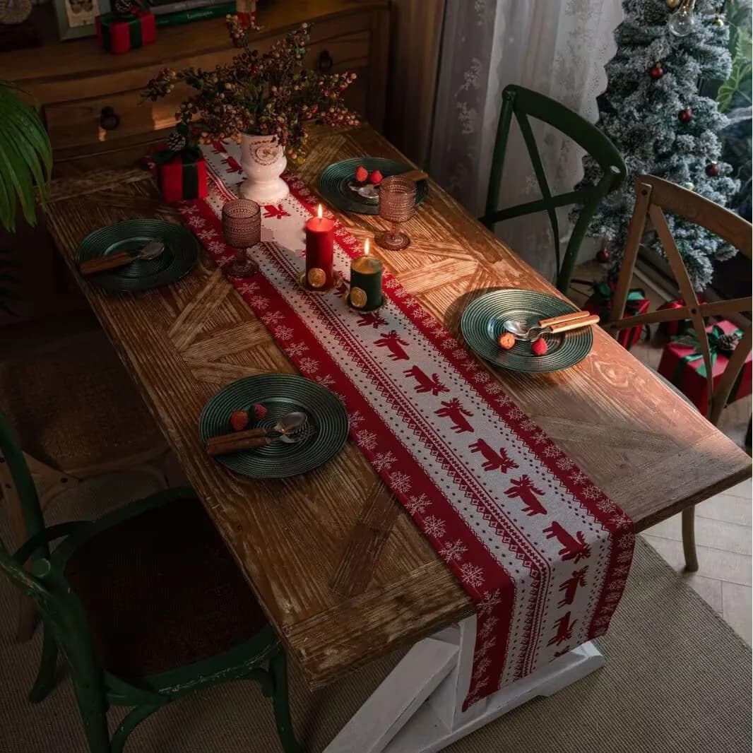 Camino de Mesa Navideño Alce Nórdico Decoración Festiva