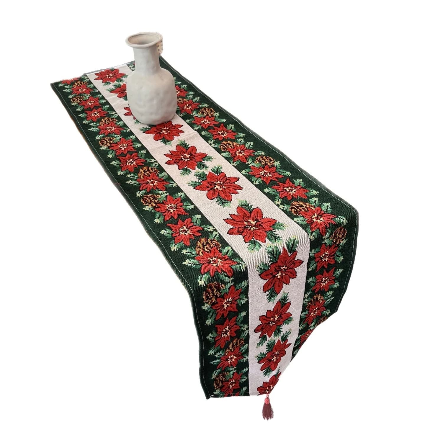 Camino de Mesa Navideño Floral Rojo para Comedor y Muebles