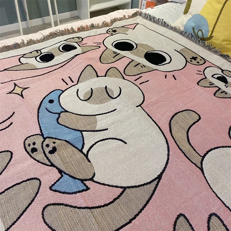 Manta de Sofá con Gato Rosa de Dibujos Animados para Butaca