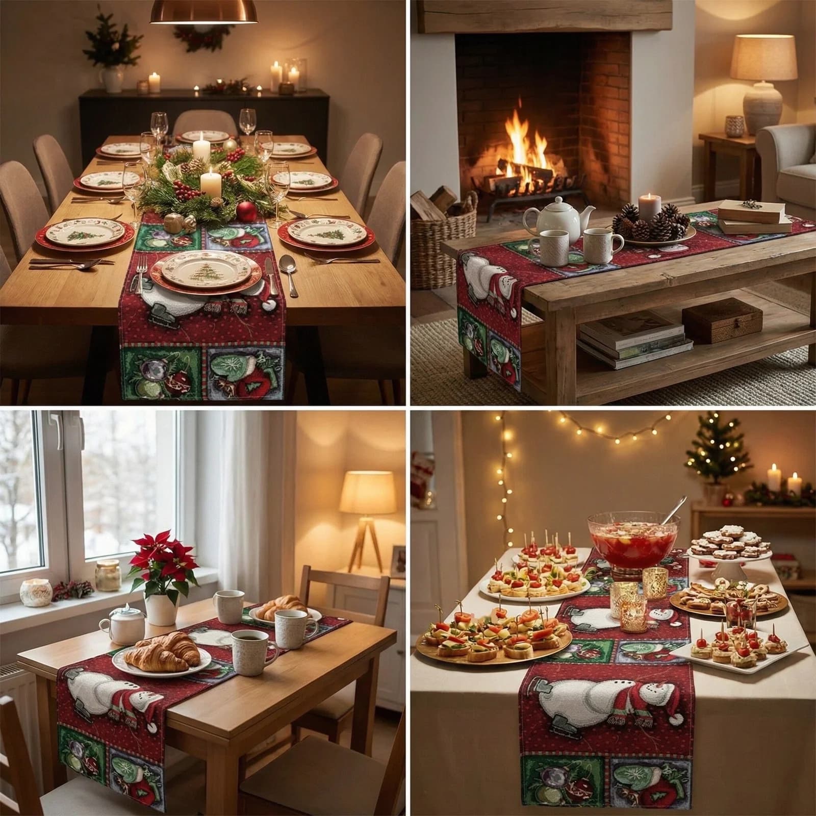 Camino de mesa navideño de mezcla de algodón y lino para decoración festiva