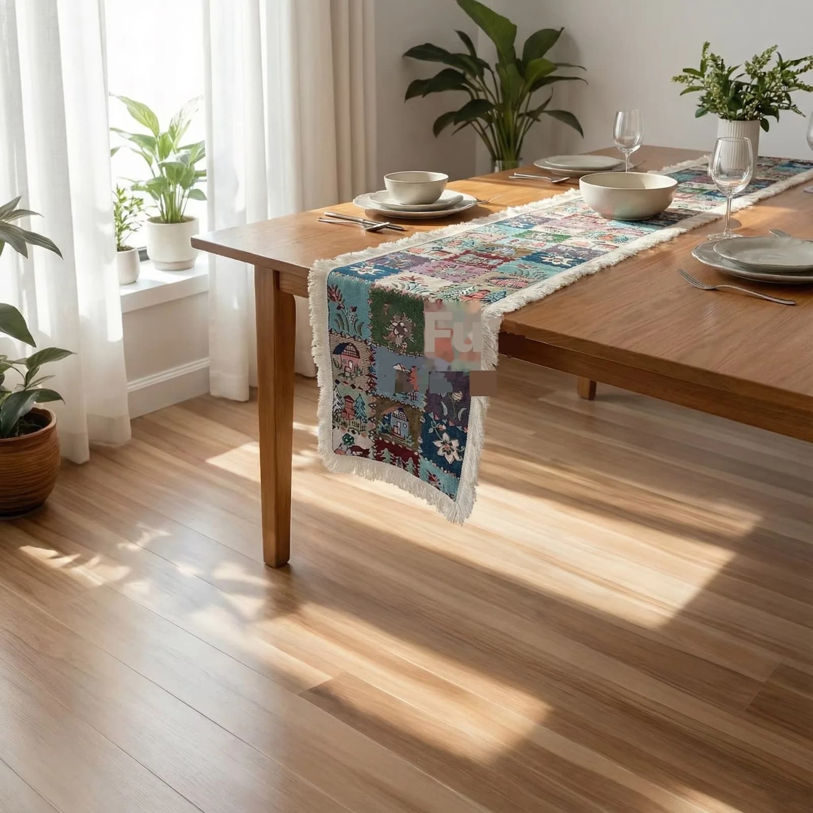 Camino de Mesa Jacquard Mezcla de Algodón Estampado Floral para Decoración de Comedor