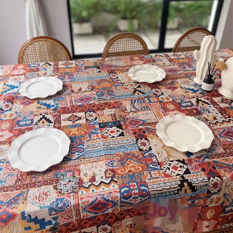Mantel jacquard bohemio retro con patrón geométrico